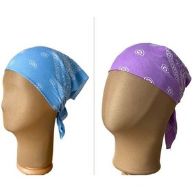 Resim Pamuklu Klasik Desen Unisex 2li Bandana Seti Renkli Bandana Etnik Desenli A Kalite Bandana Mavi - Lila 