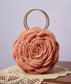 Resim Vintage Esintili 3d Gül Motifli Halka Saplı El Çantası Açık Pembe 