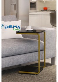 Resim Modern Tasarım İki Katlı Tekerlekli Gold Servis Sehpası Koltuk Y 