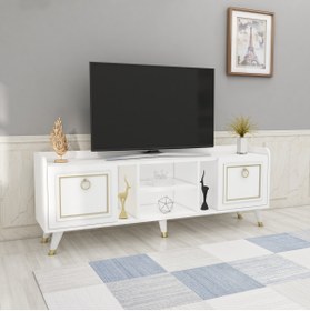 Resim Meltem Çelik - BMdekor Tv Sehpası Raks Beyaz Gold 150 Cm 