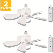 Resim 2 Adet Soketli Tavan Fanı ve Işıklı Uzaktan Kumandalı, E27 Sessiz Tavan Fanı Ayarlanabilir LED Aydınlatmalı, Küçük Ampul/Tavan Fanı Yatak Odası, Mutfak, Balkon İçin 
