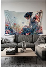 Resim Peri Bahçesi Desenli Duvar Halısı Duvar Örtüsü Tapestry Süet Dokulu Kumaş 