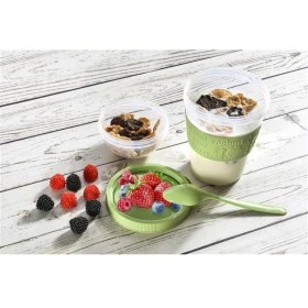 Resim Portatif Meyve ve Yoğurt Kabı, Kaşıklı, Pratik ve Şık Tasarım 