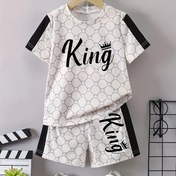 Resim Moda 3D Dijital Baskılı Erkek Çocuk Kısa Kollu Şortlu İki Parçalı Takım - Dış Mekan İçin Mükemmel 