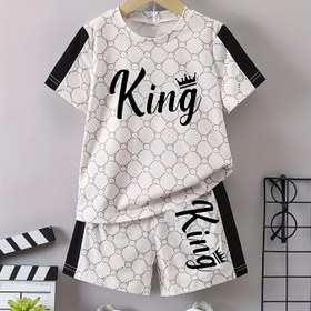 Resim Moda 3D Dijital Baskılı Erkek Çocuk Kısa Kollu Şortlu İki Parçalı Takım - Dış Mekan İçin Mükemmel 