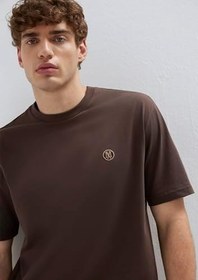 Resim Mavi Logo İşlemeli Kahverengi Basic Tişört Loose Fit/Bol Rahat Kesim 067074-70251 