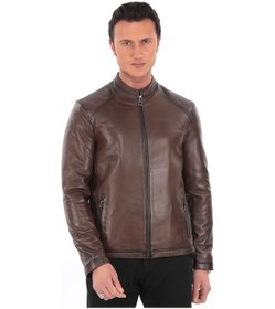 Resim Newzaya Hakiki Deri Slim Fit Erkek Ceket Kahverengi Kahverengi 
