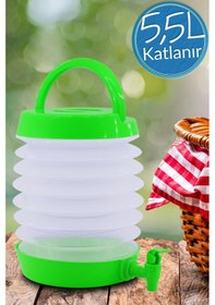 Resim Musluklu Katlanır Su Bidonu Outdoor Akordiyon Kamp Çeşme Piknik Damacana İçecek Şişesi Kova Yeşil 