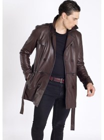 Resim Erkek Uzun Deri Trençkot - Kahverengi 