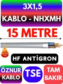 Resim Öznur 3x1,5 Nhxmh Alev İletmez Kablo Metre Seçenekli Gri - 15 Metre 