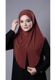 Resim Hürrem Bone Kiremit Pratik Hazır Geçmeli Tesettür Eşarp Sandy Kumaş Yırtmaçlı Düz Hijab 2310 05 
