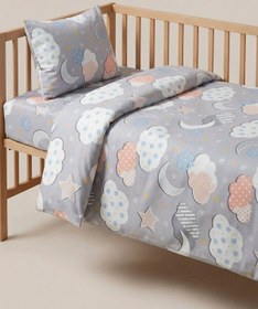Resim Doğal Pamuklu Bebek Nevresim Takımı, Yumuşak Kumaş Beşik Nevresim Seti 100 x150 CM Gri 
