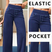 Resim Kadınlar için Mavi Trend Elastik Bel Düz Paça Geniş Bacaklı Kot Pantolon, Yüksek Kalasın Kaldırıcılığıyla Rahat Moda Esnek Şort 