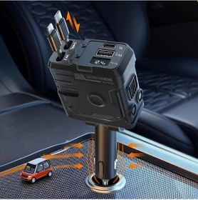 Resim Wangxi 4ü 1 Arada Hızlı Araba Şarjı Süper Mecha Stili Klasik Koyu Renk İki Geri Çekilebilir Kablo Ve İki Usb Portu İle Ultra Hızlı Şarj 