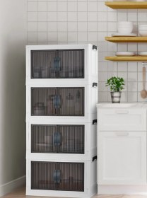 Resim 4'lü Portatif Istiflenebilir Organizer Mıknatıslı Kapaklı Dolap - Sert Plastik Mutfak Banyo Dolabı Beyaz 