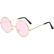 Resim Yuvarlak Cam John Lennon Tarzı Gold Pembe Gözlük 