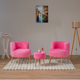 Resim mhrgroup cma Modern Teddy Kumaş Ahşap Ayaklı Berjer Koltuk Seti & Puf | Şıklık ve Konfor Bir Arada Üçlü Çay Seti 