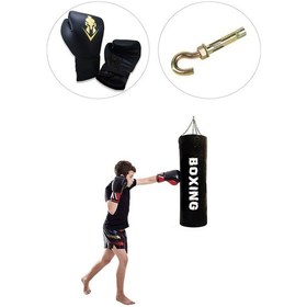 Resim Çocuk Boks Seti 70 CMx25 CM Boks Torbası + Boks Eldiveni Siyah 