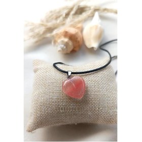 Resim Kolye Gerdanlık Kalp Yoga Reiki Doğal Pembe Kuvars Taşı Kadın Takı Hediye 