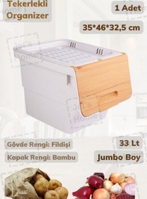 Resim Tekerlekli Sebzelik Bpa Free Soğanlık Oyuncaklık Organizer Bambu Desen 33 Lt Bambu 