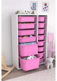 Resim Çok Amaçlı 2D4K8U 14 Sepetli Oyuncak Dolabı Pembe Çok Renkli 