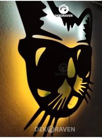 Resim Cool Kedi Led Işıklı Ahşap Tablo 51x51 cm, catnew1 