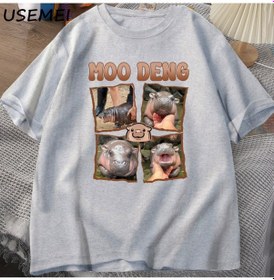 Resim Flood Of Style Moo Deng Rap T Shirt Seviyorum Moo Deng Komik Bebek Hippo Sevgilisi T-shirt Rahat Pamuk Erkek Gri 