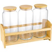 Resim Bambum Bench Standlı 4 Parça Büyük Cam Baharat Takımı 
