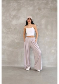 Resim S-pazarım Osy Modal Yumuşak Dokulu Kumaş Boru Paça Salaş Eşofman - Bej Bej 