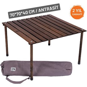 Resim Bag The Joy 70x70x40 CM Ahşap Katlanır Rulo Antrasit Kamp ve Piknik Masası 