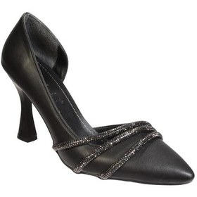 Resim Yazkış Kadın Siyah Beyaz Cilt 9cm Şamdan Topuklu Üzeri Taşı Yanı Açık Düğün Nişan Abiye Ayakkabı 001 