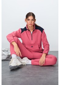 Resim Tommy Life Yaban Gülü Kompakt Pamuklu Kalın Pürüzsüz Dokulu Dik Yaka Oversize Fit Kadın Eşofman Takım - 95342 Turuncu 