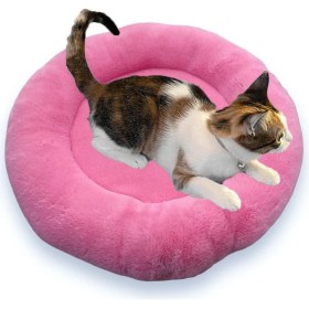 Resim Yumuşak Tüylü Peluş Yuvarlak Evcil Hayvan Kedi Yatağı Minder 50CM Şeker Pembe 