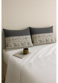 Resim Veronika Gri Desenli 2 Li Yastık Kılıfı Pamuklu Kumaş Fermuarlı Gri 