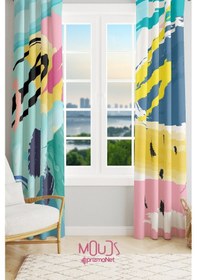 Resim Brush Art 1 Desenli Süet Oturma Odası, Salon Fon Perde Baskılı Ekstrafor Büzgü 2 Kanat Prd-1003 Çok Renkli 