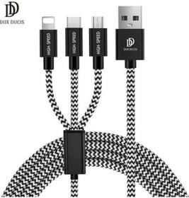 Resim Dux Ducis 3In1 Lightning + Type C + Mikro Kopmaz Usb Kablo Gri-Siyah 