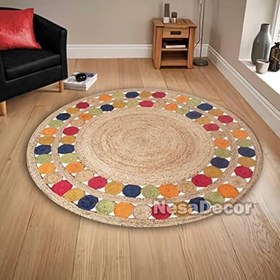 Resim Renkli Mandala Halısı Kilim Desenli Halı Şönil Yuvarlak Kısa Havlı Mutfak Halısı Ve Yatak Odası Halısı Kapı Önü Paspas (80 x 80 cm) 