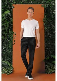 Resim Efor Comfort Fit Yandan Tokalı Çizgili Keten Casual Siyah Pantolon P 1151 Siyah 
