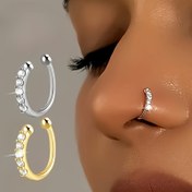 Resim 2 adet Bohemya Yaz Seksi Stil Sahte Burun Halkaları, Ayarlanabilir Deliksiz Giyilebilir, Moda Hip-Hop Aksesuarları 