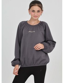 Resim Toontoy Kız Çocuk Pretty Baskılı Sweatshirt Füme Melanj 