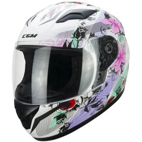 Resim CGM 265S LUCKY MUSIC ÇOCUK KAPALI MOTOSİKLET KASKI Beyaz-Pembe / YS 