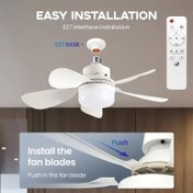 Resim 1 adet Akıllı LED Tavan Vantilatörü Işığı, Uzaktan Kumandalı E26 / E27 Tabanlı Fan Işığı, Mutfak, Oturma Odası, Depo Odası, Garaj, Zamanlayıcı, 6 Fan Bıçağı, 3 Hız, Ayarlanabilir Parlaklık ve Renk Sıcaklığı LED Işık Yatak Odası için, XBATE 