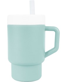 Resim Pandish Mugley Tek Kulplu Kapaklı Pipetli Silikon Alıştırma Bardağı - Yeşil - Mint Yeşili / Standart 