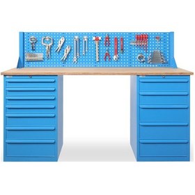 Resim 12 Çekmeceli Dolaplı Takım Asma Panolu Çalışma Tezgahı 2130x650x1487 Mm 