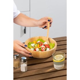 Resim Orta Boy Doğal Bambu Salata Kasesi 20 Cm, Şık ve Dayanıklı Mutfak Aksesuarı 