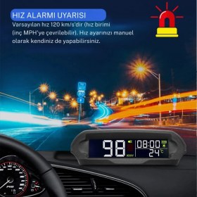 Resim Teknofaji Araç Hız Ölçer Evrensel Gps Hız Göstergesi Solar ve USB Şarj/güneş Enerjili Hız Ölçer S98 Hud Ekranı 
