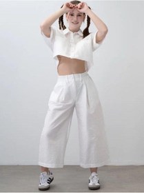 Resim Zekids Kız Çocuk Crop Gömlek Poplin Pantolon Takım-15793 Beyaz 