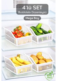 Resim 4 Adet Mega Boy Buzdolabı, Dolap Içi Düzenleyici Organizer, Büyük Boy Buzdolabı Düzenleyici Beyaz 