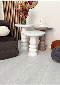 Resim AYLESA Doğal Ahşap 3’lü Set Mantar Yan Sehpa Modern Renkli Fiskos Zigon Çiçeklik 