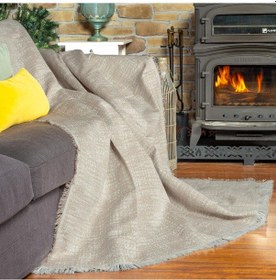 Resim Purecot Premium Pamuklu Püsküllü Koltuk Örtüsü 180x220 Çift Taraflı Terletmez Kaymaz , Bej Bej 